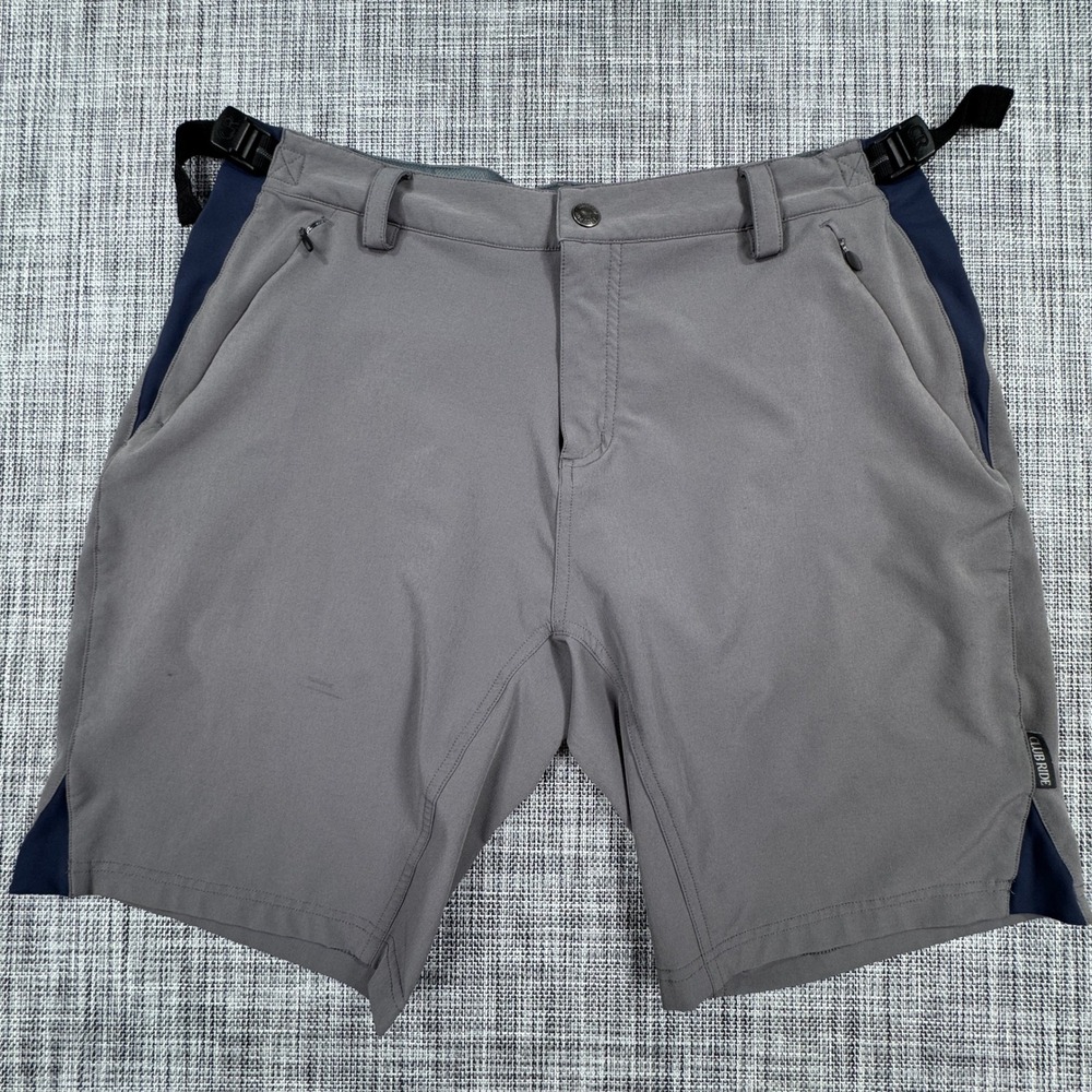 Club Ride Cycling Shorts Mens Large Gray Navy Stretch Adjustable Waist Pockets